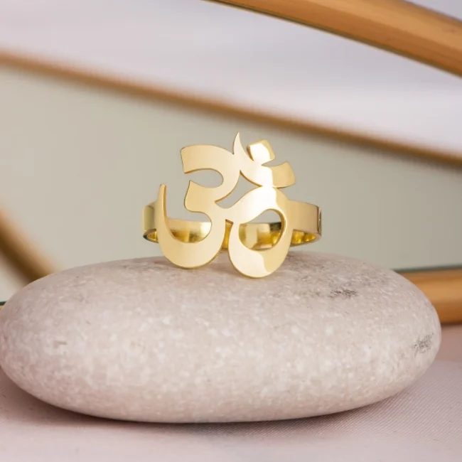 New Latest Models Om Yoga Symbol 18k Gold Ring Jewelry Women Tarnish Free PVD Plated Spiritual 316L Stainless Steel Jewelry