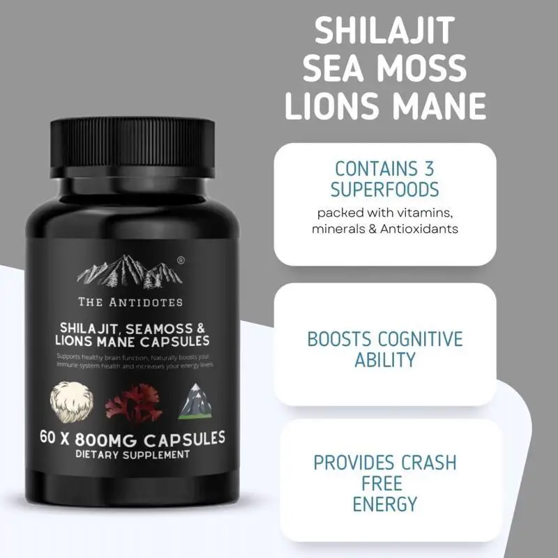 wholesale shilajit sea moss mushroom lions mane capsules 3 in 1