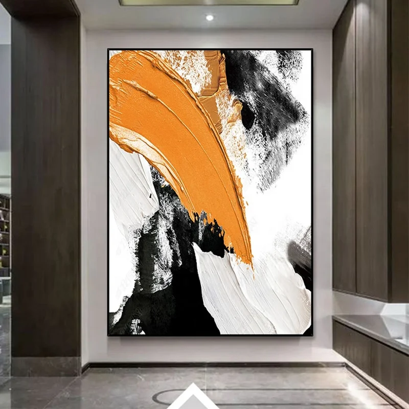 Wall Art Oil Painting Foil Framed Handmade 3D Abstract Canvas Non Printing Blue with Golden Wall Art Home Decor Nordic 2021-0045