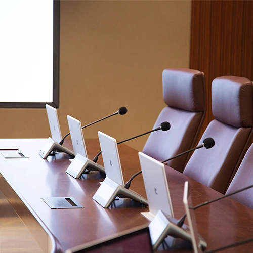 Paperless Motorized Ultra-thin HD pop up screen office room audio video system vertical lcd hidden table monitor with microphone