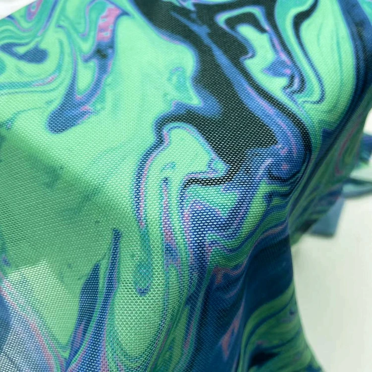 Custom 95/5 polyester 4 way stretch knit ripple pattern digital printed power mesh fabric for clothing