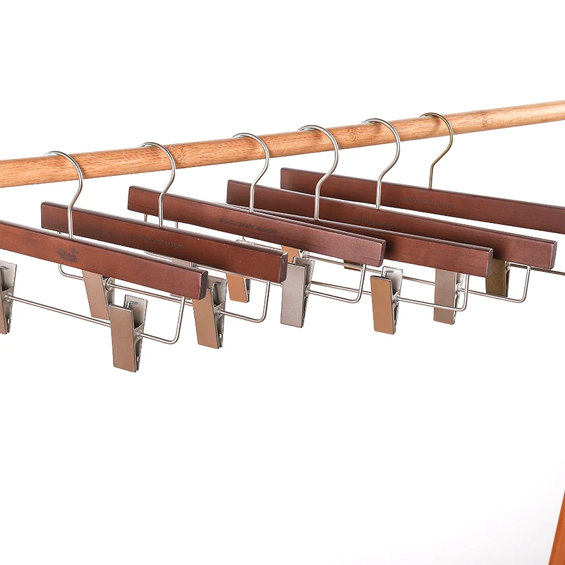 High Quality Antique Wooden Pants Hanger OEM Trouser Hanger With Clips  Pants Skirt Wooden Clip Hanger