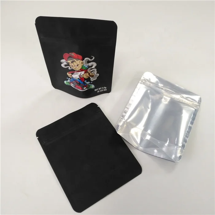 1/2 oz mylar 14g stand up glossy black mylar bags with clear front/ black window packages