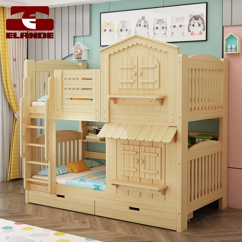 Детская двухъярусная кровать под заказ, кровать высокой и низкой принцессы, горка, многофункциональная кровать из массива дерева с лестницей и замком