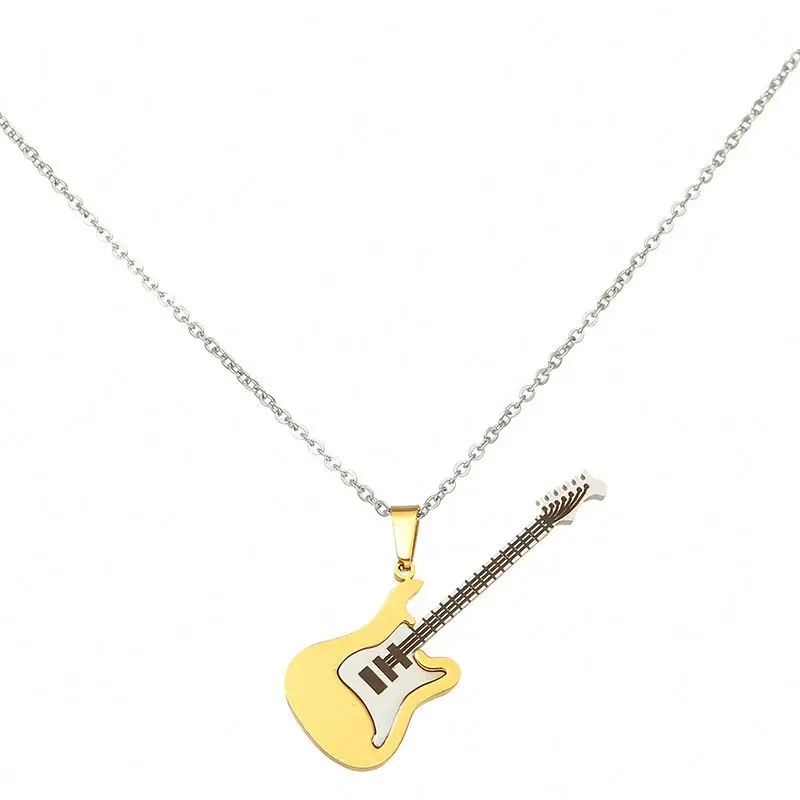 2022 hot wholesale high quality  design fashion stainless steel guitar pendant necklace for man and woman