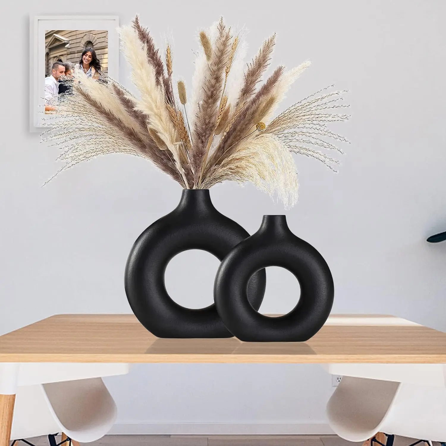 Donuts Ceramic Vase Round Hollow Plant Pot Home Decor Dried Flower Grass Art Desk Office Living Room Desktop Ornament Table