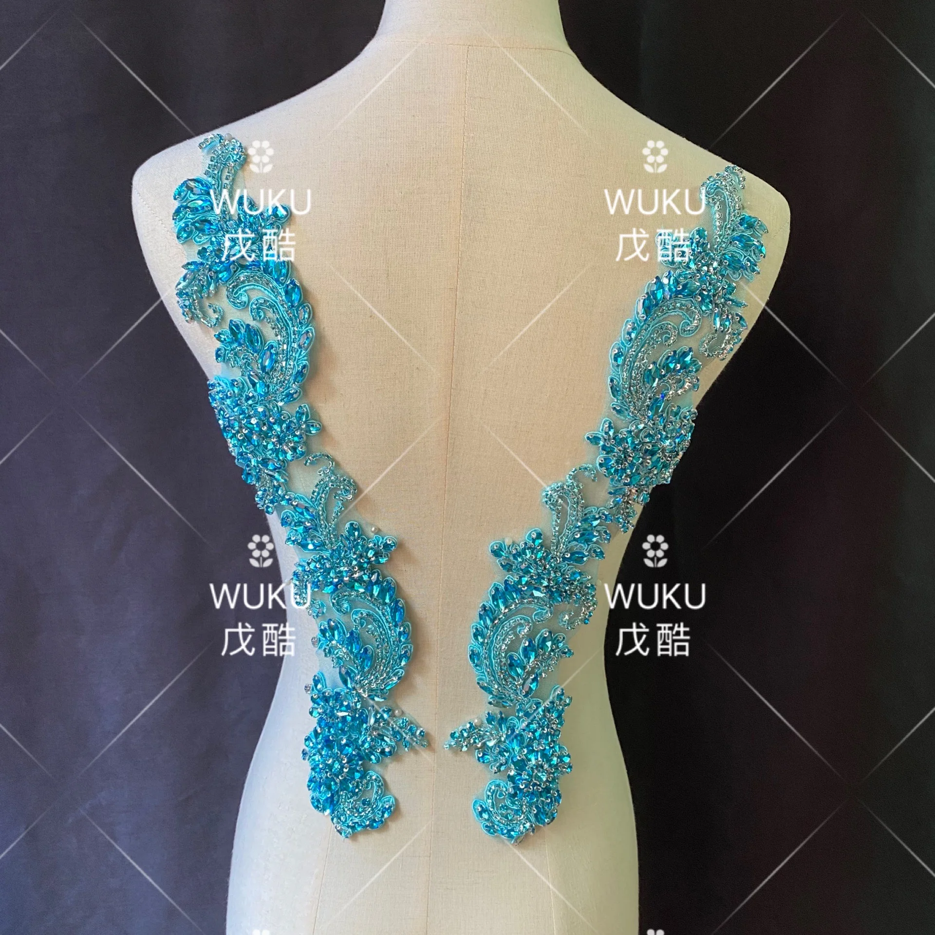 wedding shoes crystal beads in twon tone lace pair patch in light blue