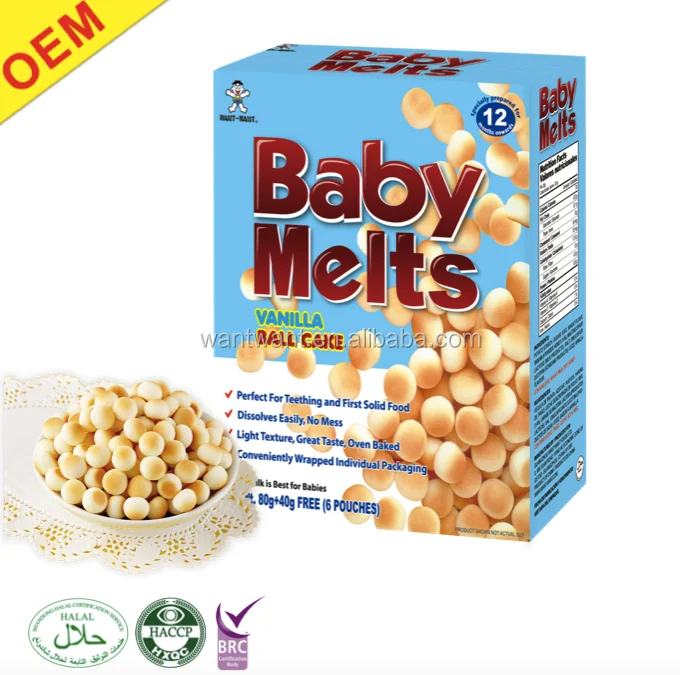 
OEM Baby Melts Ball Cakes Baby Teething Biscuits Vanilla Flavor 