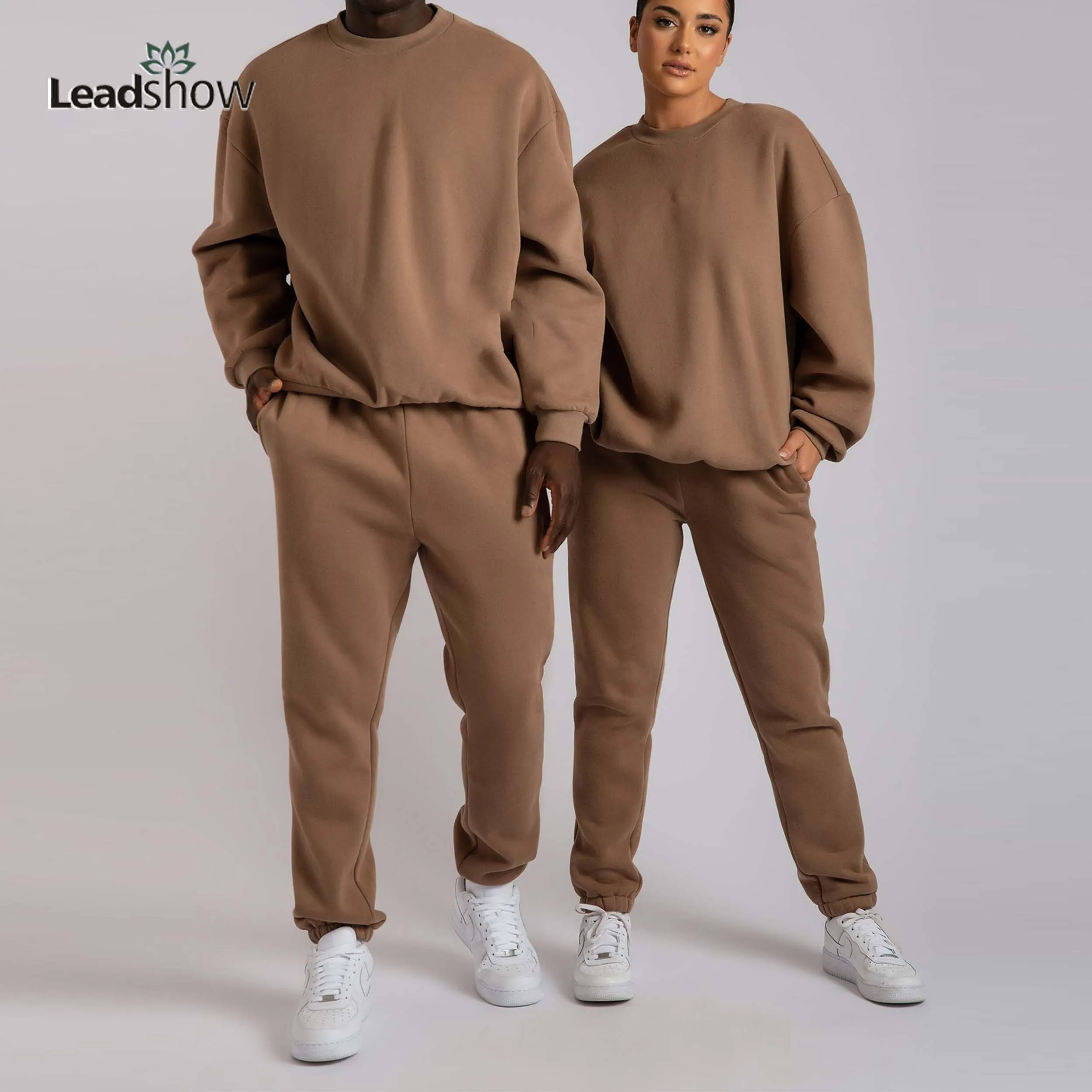 Wholesale Custom High Quality 100% Cotton Plain Fleece sweatshirt Oversized Sweat Suits And Jogging Sport Sweatpants Suit Unisex