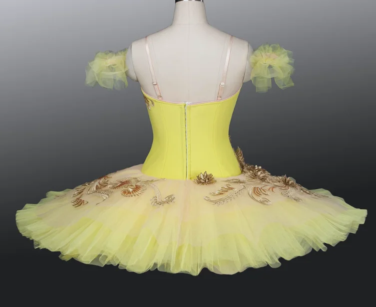 Gold Satin Custom Made Sleeping Fairy Classic Tutu Girls Competition Ballet goose Costumes For Adults bird ballet tutu