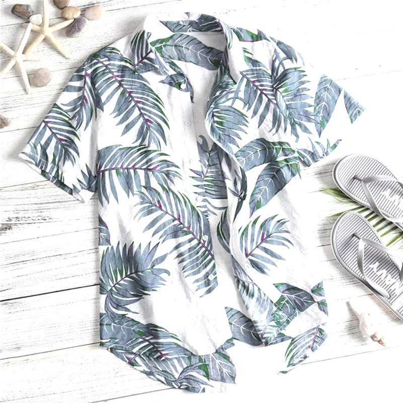 Мужские Пляжные Гавайские повседневные рубашки на пуговицах с цветочным принтом и коротким рукавом