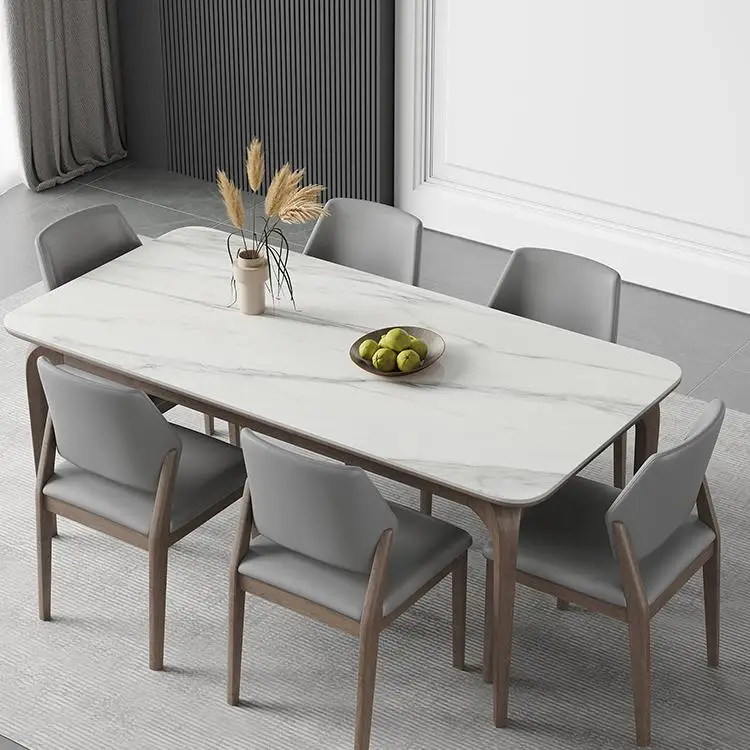 Solid Wood Dining Room Table, Luxury Modern Grey Restaurant Rectangle Dining Table And Chairs Wooden Dining Tables Set