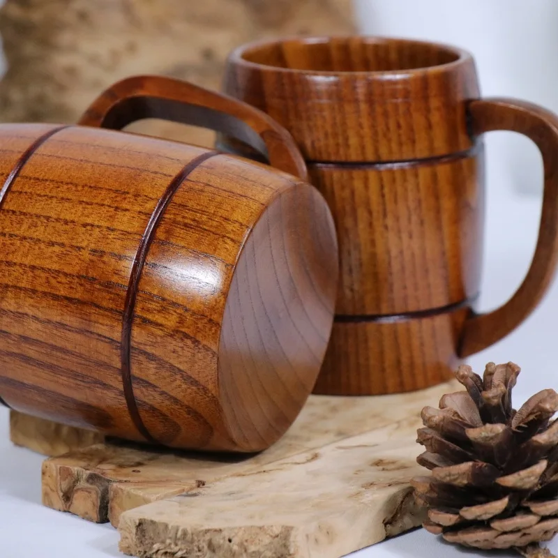Large Wooden Tea Cup Wood Drinking Cup Wooden Tankard Beer Stein Barrel Mug Men Women Coffee Mug Gift Handmade Viking Mug