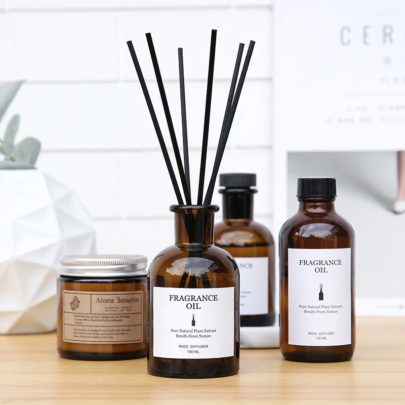 Best Seller Luxury 100ml Scent Fragrance Diffuser Sticks Home Two Options Glass Brown Bottle Room Freshener Reed Diffuser