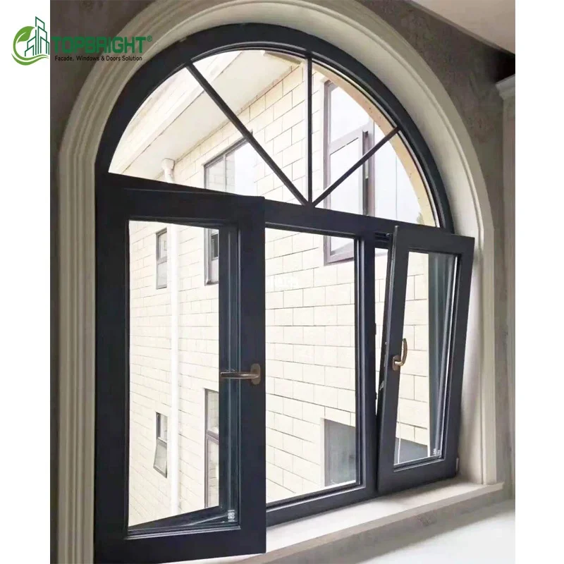 House double tempered glass window frame casement black aluminum tilt and turn windows