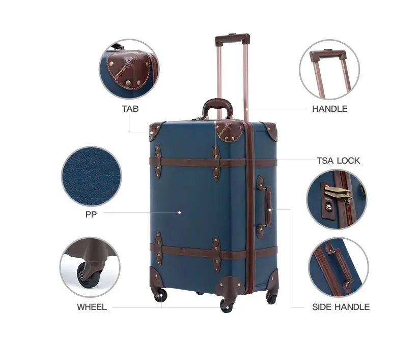 PU leather and PP material travel luggage sets vintage luggage suitcase