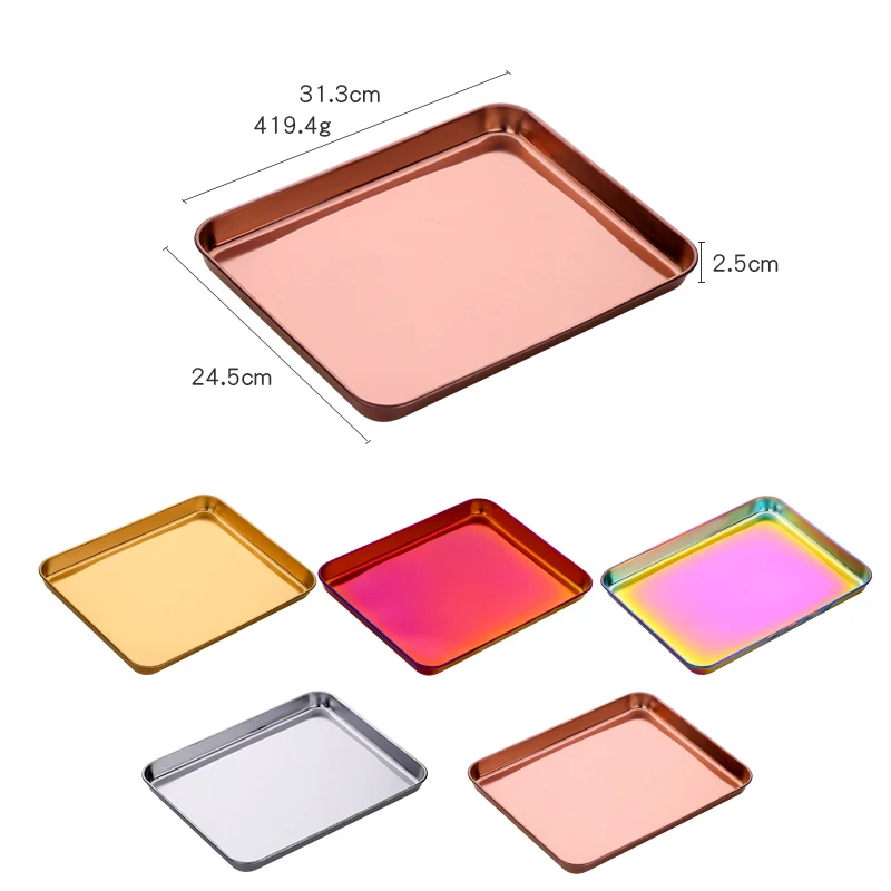 Wholesale Custom Logo Rectangle Metal Rolling Tray Mirror Gold Stainless Steel Serving Tray