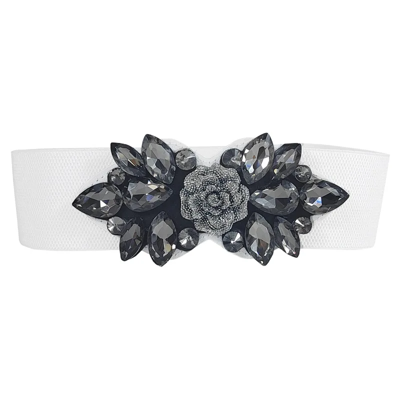 Flower Beaded Elastic Cummerbunds Female Dress Corsets Waistband Belts Decoration Wide Belt