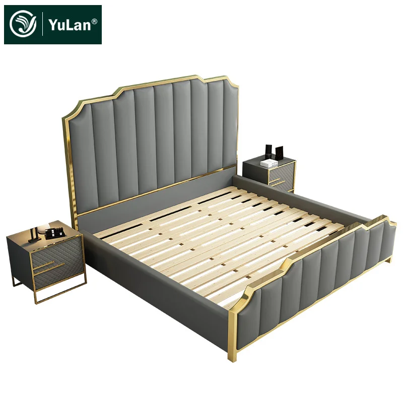 Italian Designer Modern Soft Bed Wooden Blue Grey Velvet Double Queen King Size Round Storage Bed