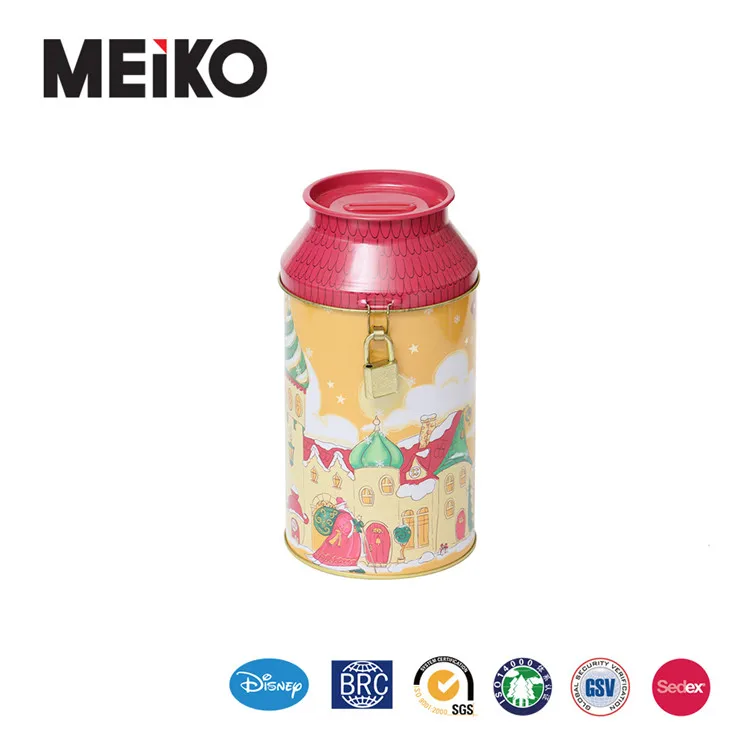 milk bucket money Coin tin box tube with handle and plastic slot