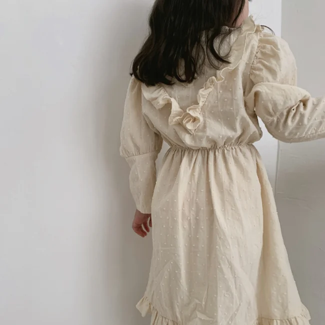 PHB 12710 beige color ruffle design fashion dress clothes girls 2 5 years children