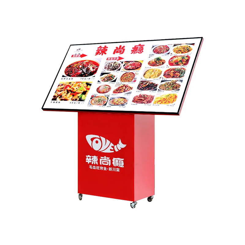 Customized Led Vertical Dining Order Brand Floor Light Single Item Menu Display Shelf