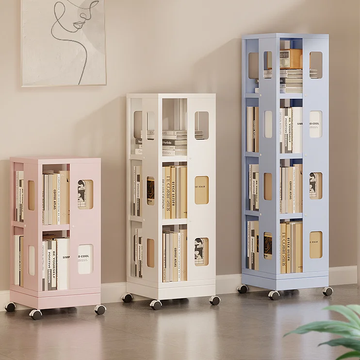 Home Furniture Rotating Corner Bookshelf Full Size Steel Bookcase Multi-layer Shelves Colorful Rotating Book Case for Adults/kid