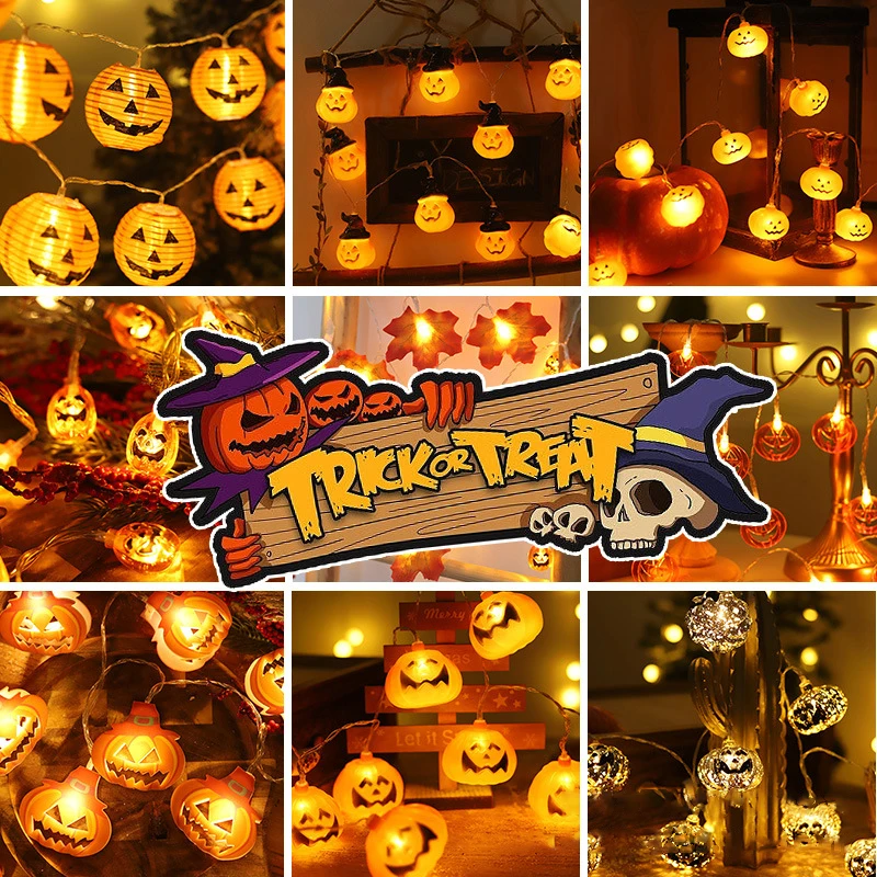 2025 Halloween Light up Scene Layout 1.5m Led Bat Pumpkin String Light for Outdoor Holiday Decorations