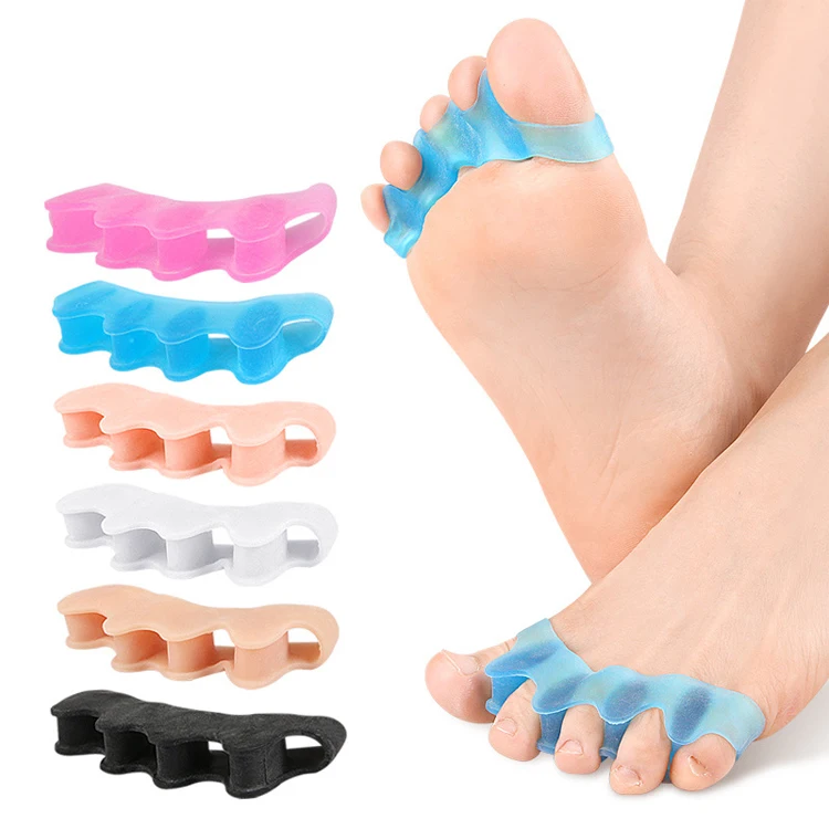 reusable soft SEBS gel bunion foot alignment socks pedicure pink five toe separator for foot