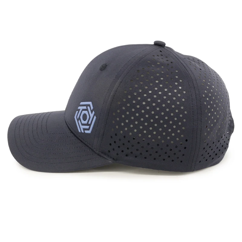 Custom PVC Logo 6 Panel Waterproof Laser Cut Hole Performance Hat Baseball Cap For Men