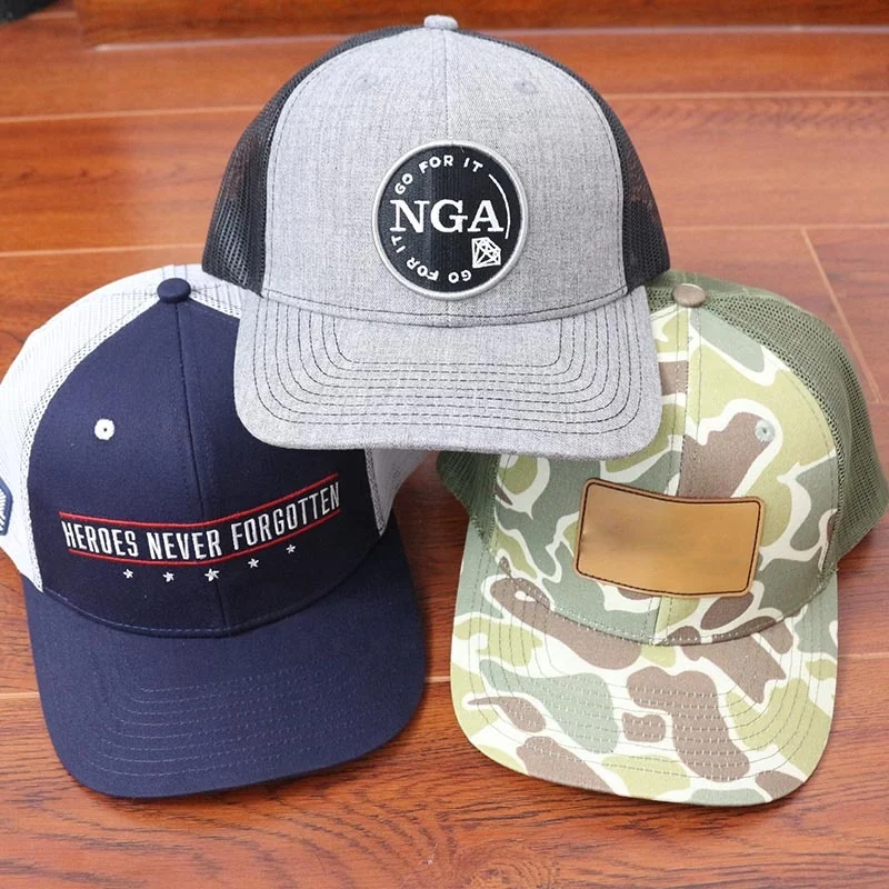 HN11 Blank Custom Embroidered Leather Patch Hat 112 Style 6 Panel Pre-curve Good Quality Soild Camo Snapback 112 Trucker Hat Cap