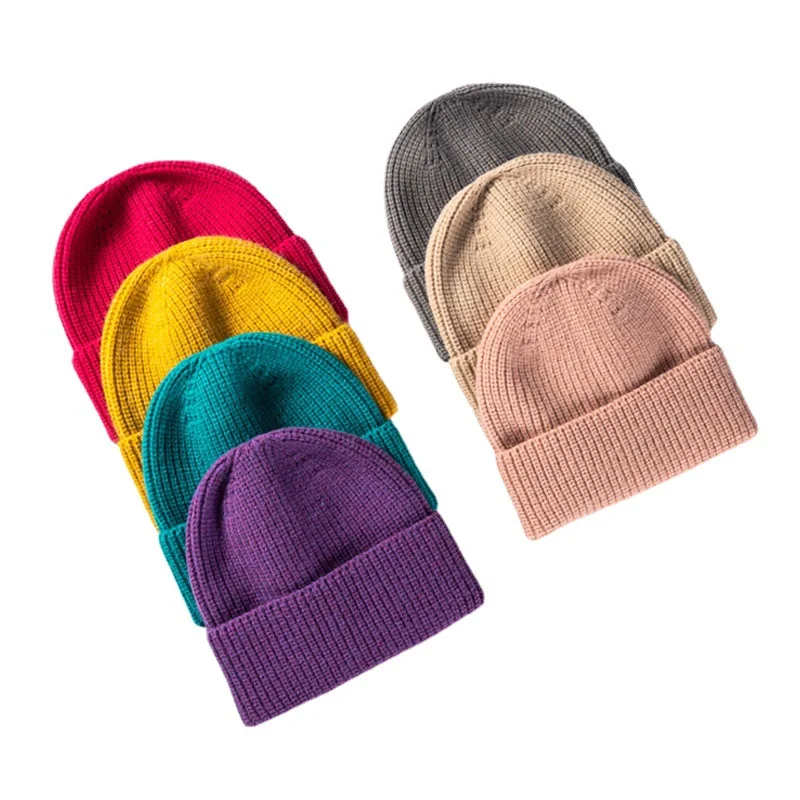 Custom Logo Beanie Hats Wholesale Warm Winter Cuffless Skull Cap Jacquard Acrylic Knitted Mea