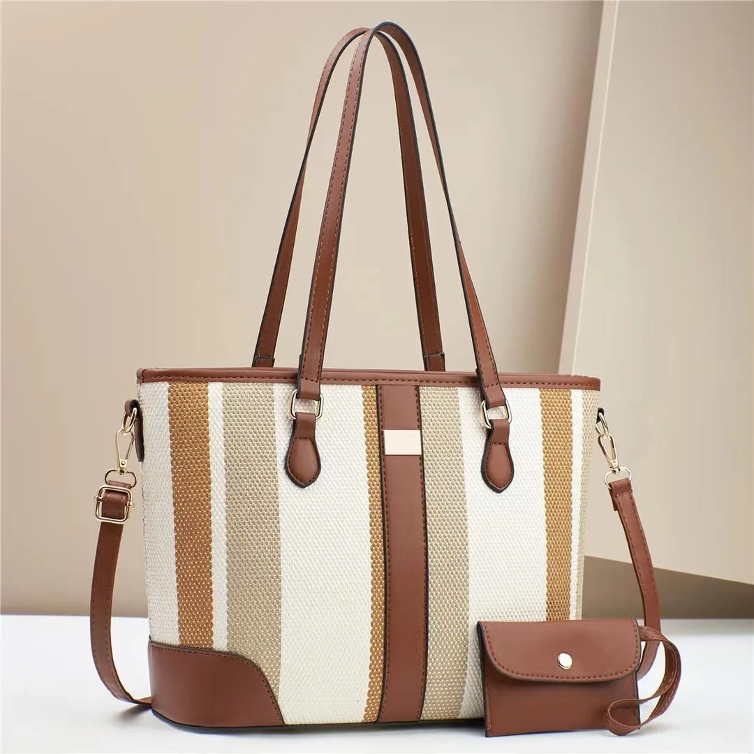 Factory wholesale price canvas 2 pieces set handbags for women top handle large size ladies shoulder bags