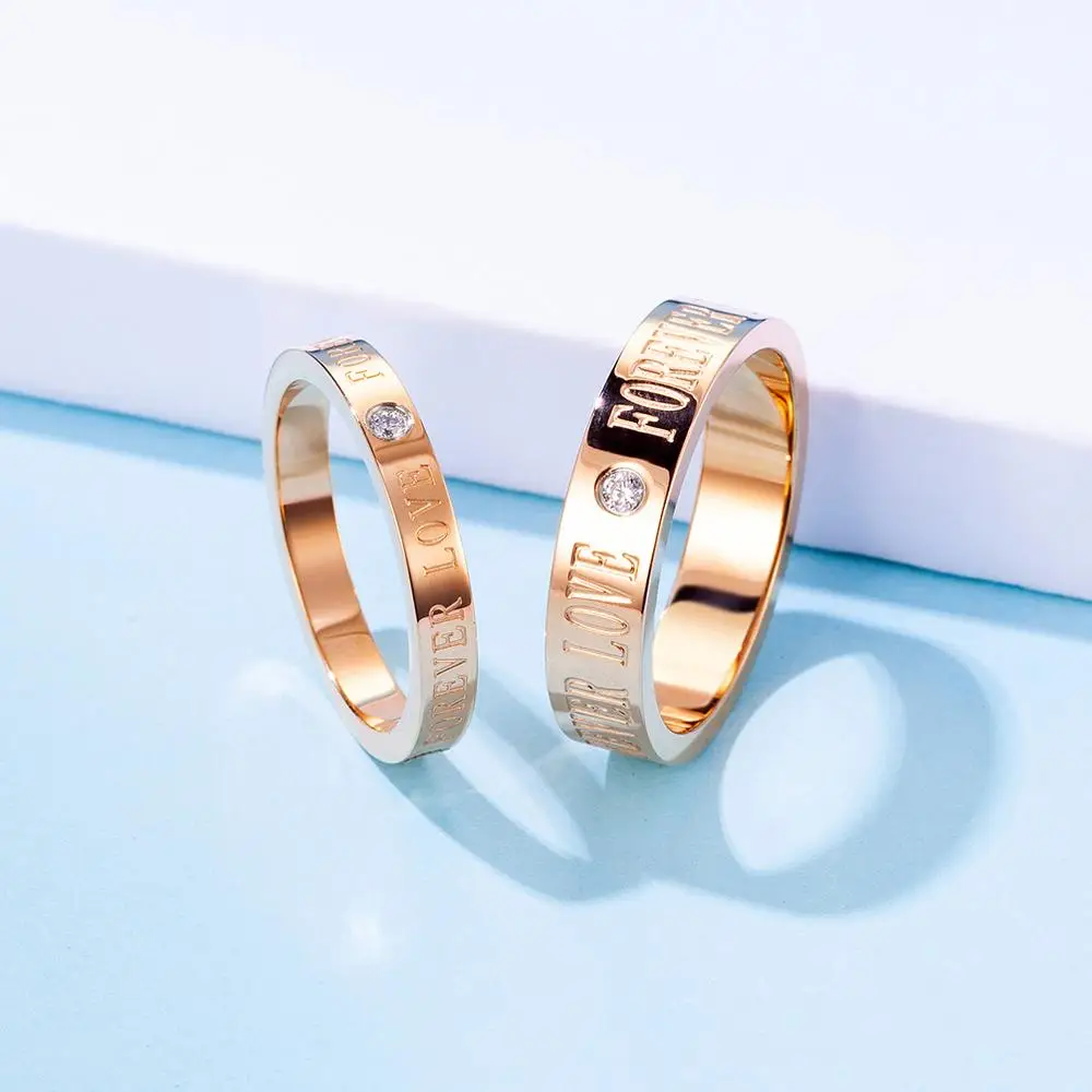 
rose gold forever love couple rings wedding plate engagement party ring in stainless steel gold plated ring 