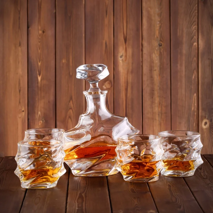 Unique Glass Whiskey Decanter and Glasses Set for Liquor Bourbon Wine or Vodka