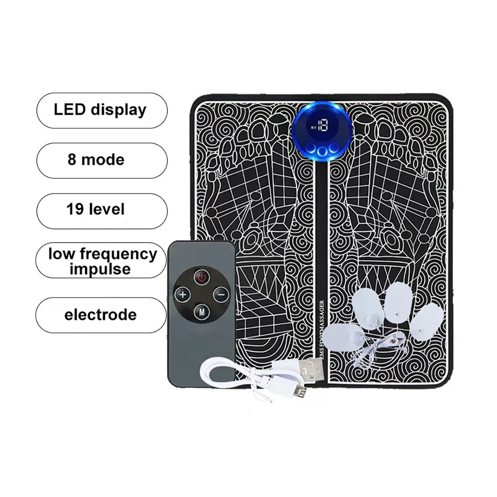 19 Level 8 Mode EMS Stimulator Foot Massage Pad Blood Circulation Muscle Stimulator EMS Foot Massager Mat With Remote Control
