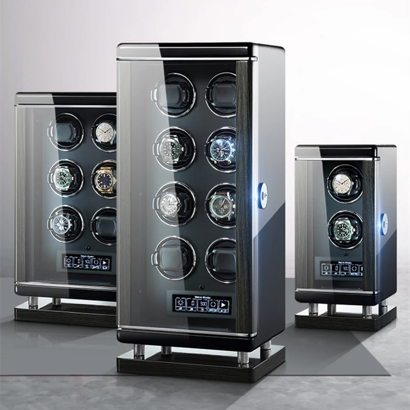 Embers Custom Logo Wooden Watch Box Case Black Gloss Paint Single Automatic Watch Packaging Luxury Watch Winder Leather