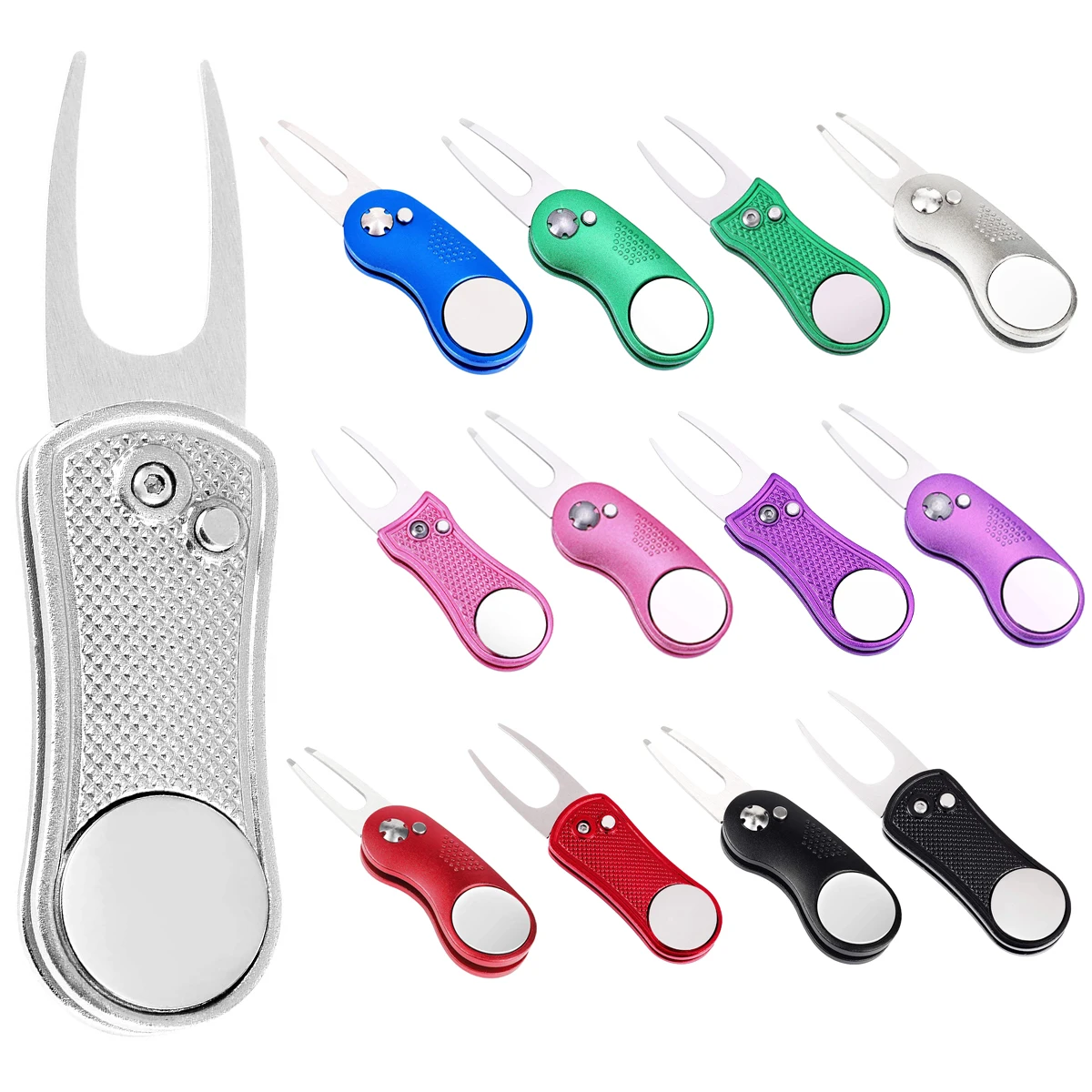 OEM Stainless Steel Foldable Golf Divot Tool Magnetic Golf Pop up Button Tool Golf Ball Marker with Custom Logo