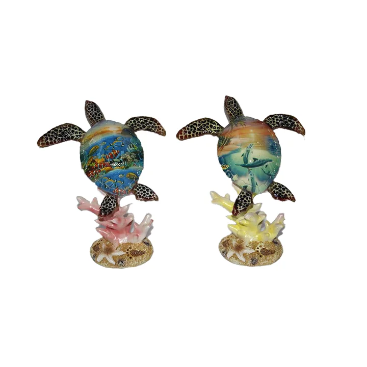 Hot sale sea turtle shape design polyresin figurines with coral and starfish Resin Craft for Home Decoration