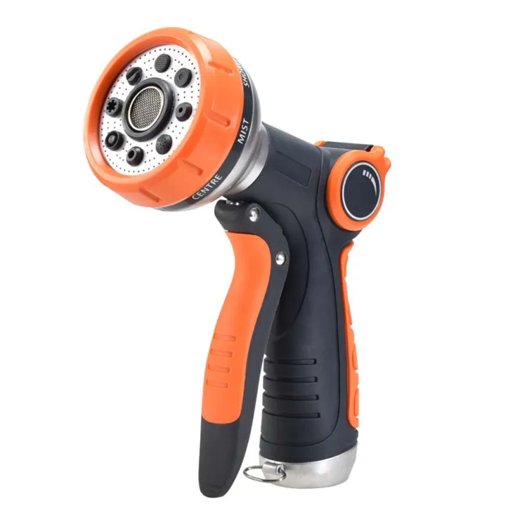 
High Pressure 8-Pattern Zinc Alloy Water Mist Hose Spray Nozzle with Pistol Grip Trigger Metal Garden Water Gun 