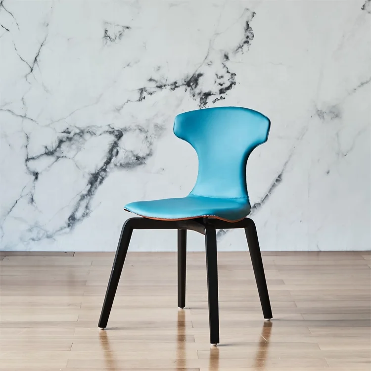 Modern Hard Leather Dining Chair Ash Soild Wood Dining Chair Leather