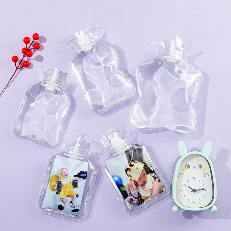 Cute Hot Water Bottles Mini Transparent PVC Hand Warm Water Bottle Portable Leakproof Hand Warmer Heat Therapy Bottle
