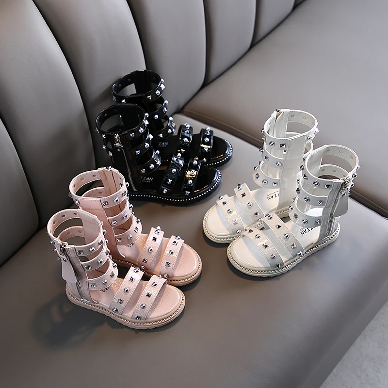 Hot selling summer Korean high-top Roman sandals hollow fashion rivets girls children sandals