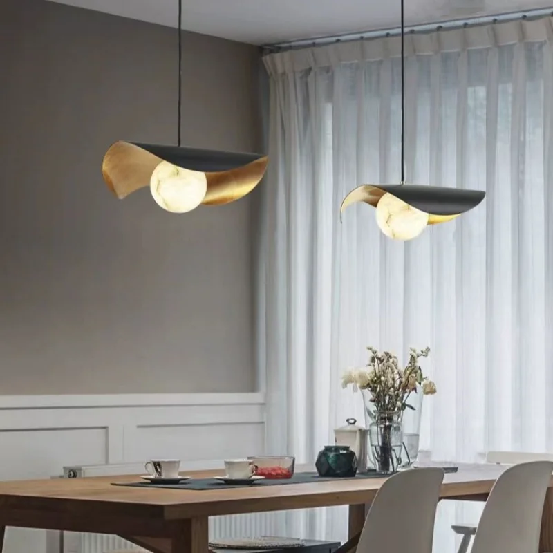 Industrial Alabaster LED Pendant Light Metal Black/Gold Hanging Lamp for Dining Room Bedside Lighting