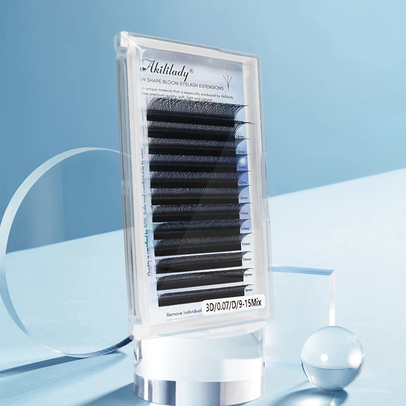 Akililady  eye lashes extensiones de pestanas eyelashes w custom lashes fake eyelash extension 0.05 0.07 0.10 3DW false eyelash
