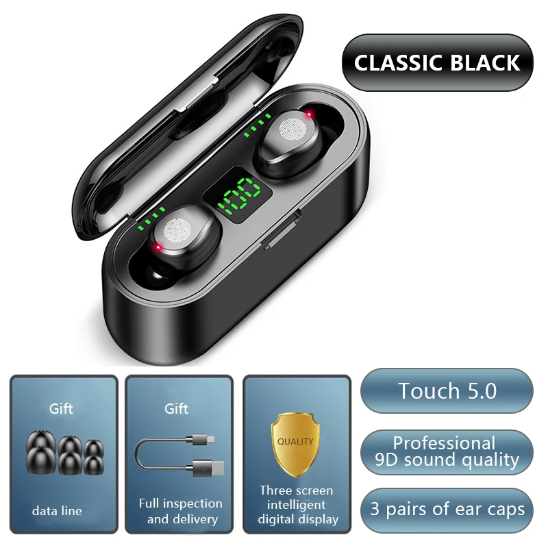 earbuds bluetooth 5.0  wireless earplugs power bank 2000mAh battery ipx5 waterproof stereo headphone earphone  headset