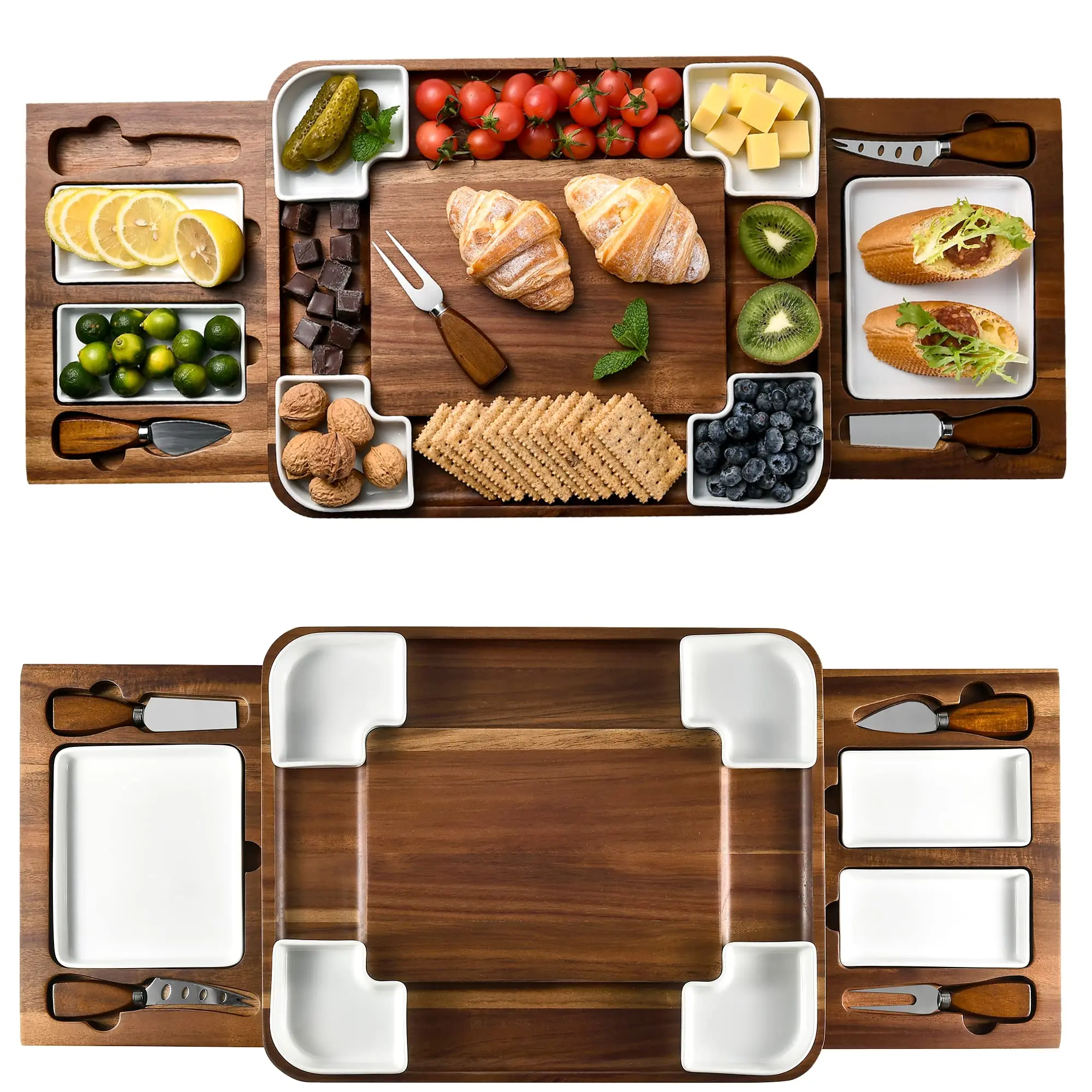 Handcrafted Acacia Square Shaped Cheese Charcuterie Set Cheese Platter Premium Rustic Cheese Boards