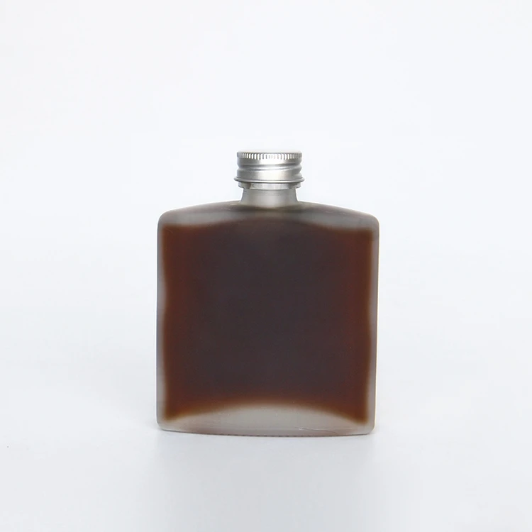 100ml 200ml 250 ML Flat flask  glass juice bottle wholesale juice dispenser glass with aluminum lid glass beverage bottles