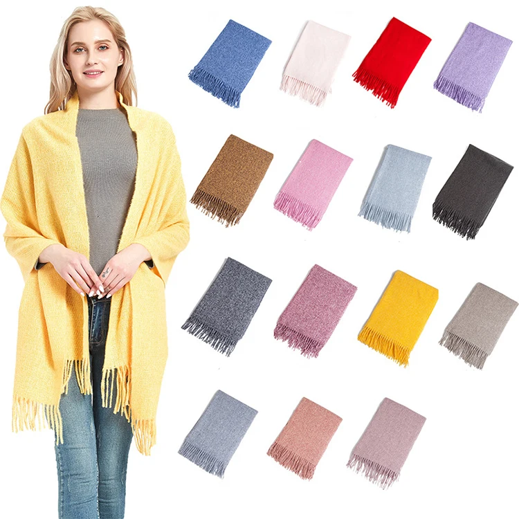  Wholesale 15 color Lady Fashion Winter Tassel Pashmina Hijabs Solid Plain Scarves Ladies Shawls Women
