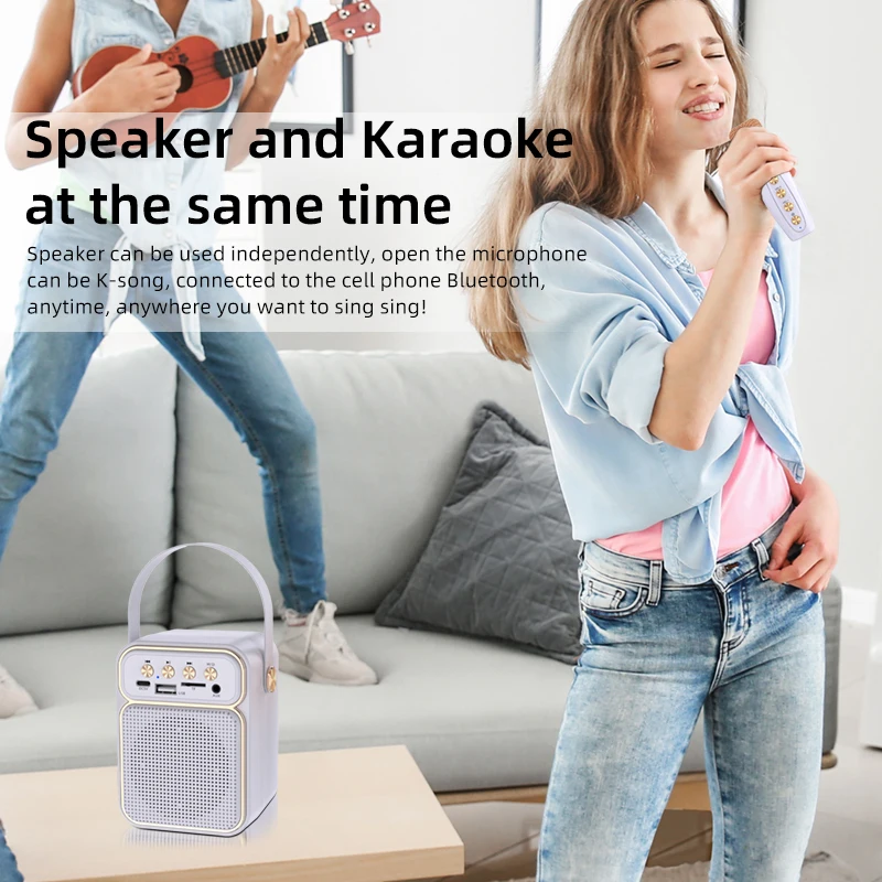 ES-4049 Wholesale 5W Subwoofer speaker Double Microphones Home Party KTV portable outdoor Party Wireless Karaoke Speaker